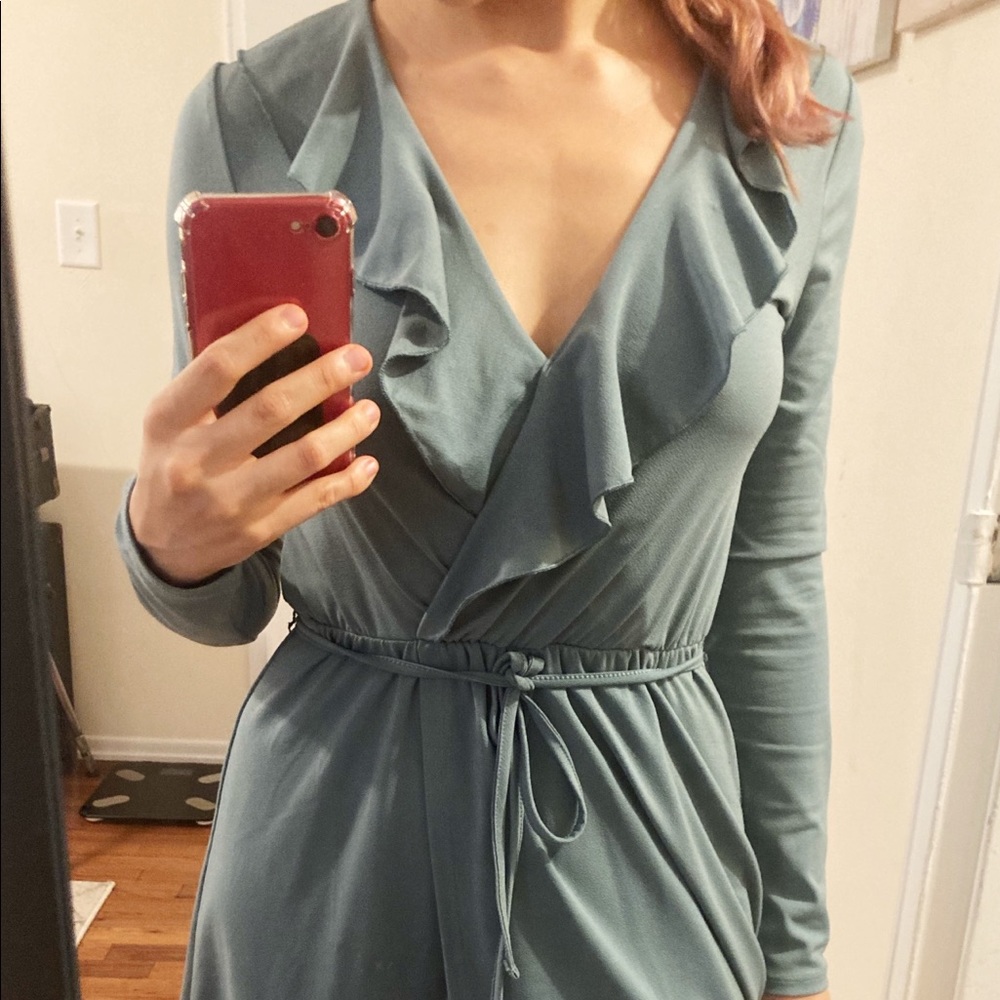 Divided Aqua Dress with long sleeves.